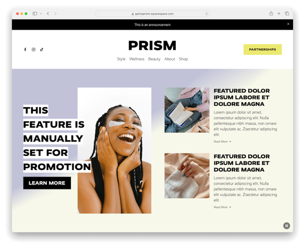 prism squarespace beauty template