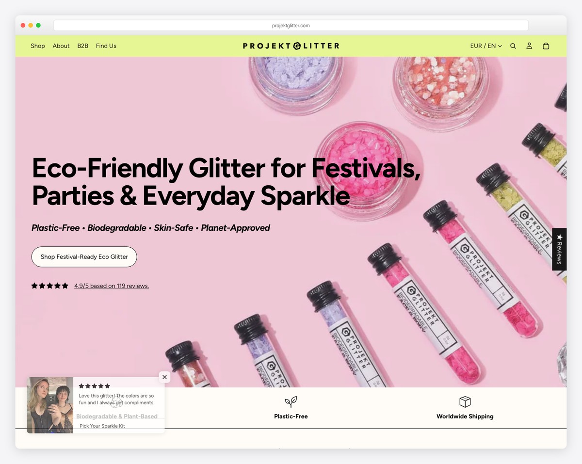 projekt glitter squarespace ecommerce example
