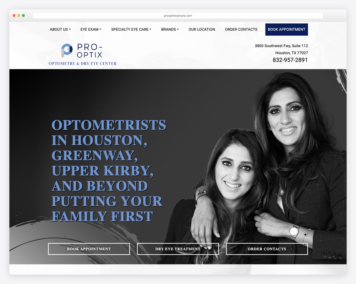 pro-optix optometry & dry eye center website example