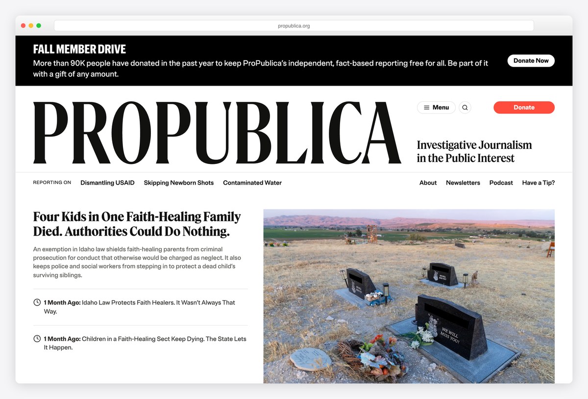 ProPublica homepage design