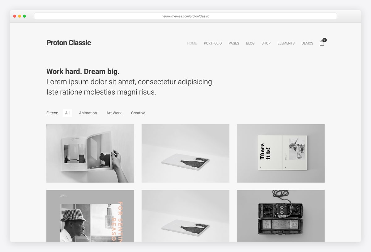 Proton minimal portfolio WordPress theme