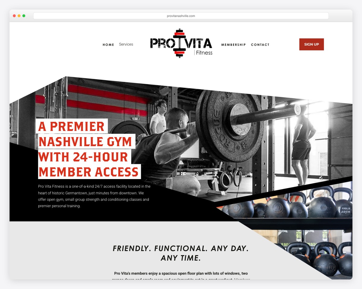 pro vita fitness website example