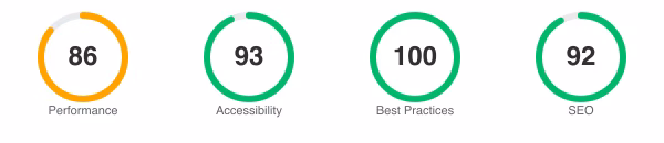 Lighthouse scores for LaunchPad: Performance 86, Accessibility 93, Best Practices 100, SEO 92
