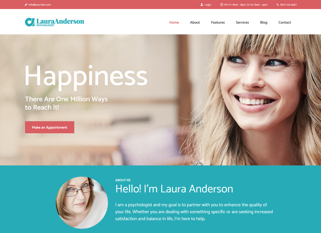 Laura Anderson | Psychologist, Therapy and Counseling WordPress Theme