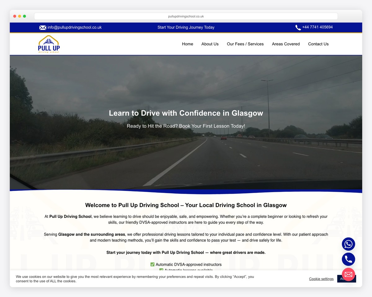 pull up driving school website example