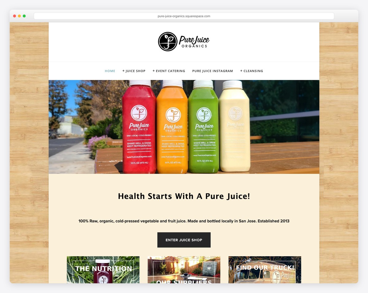 pure juice organics website example