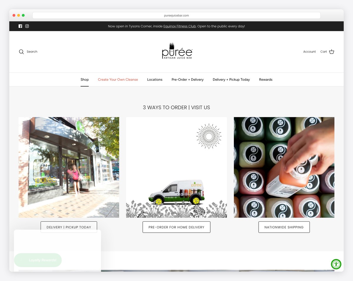 puree juice bar website example