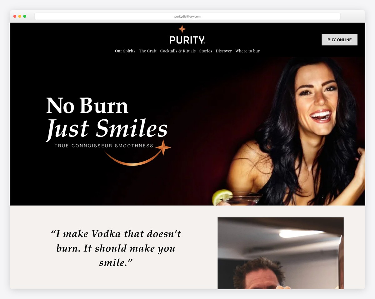 purity distillery website example