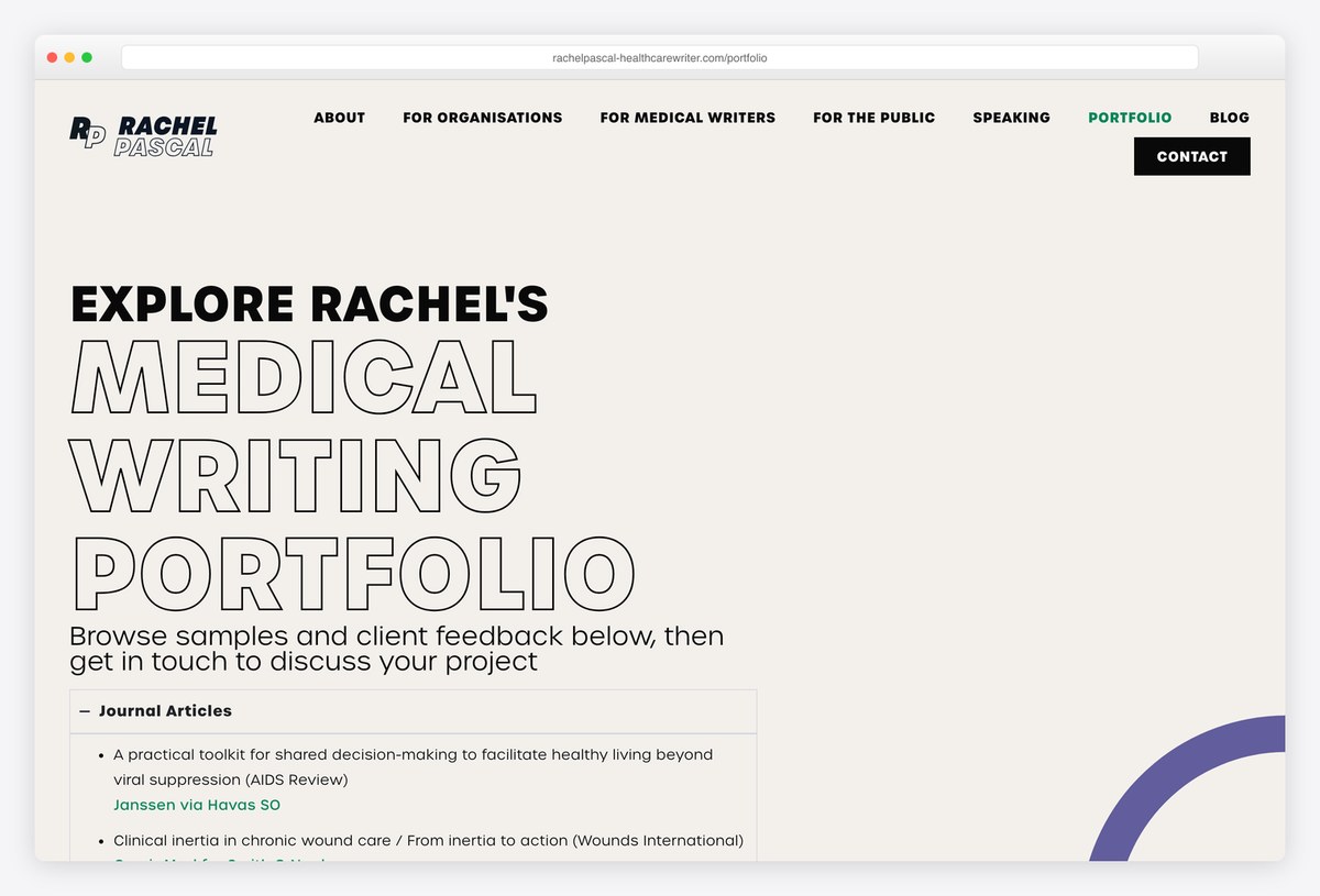 Rachel Pascal's medical writing portfolio page