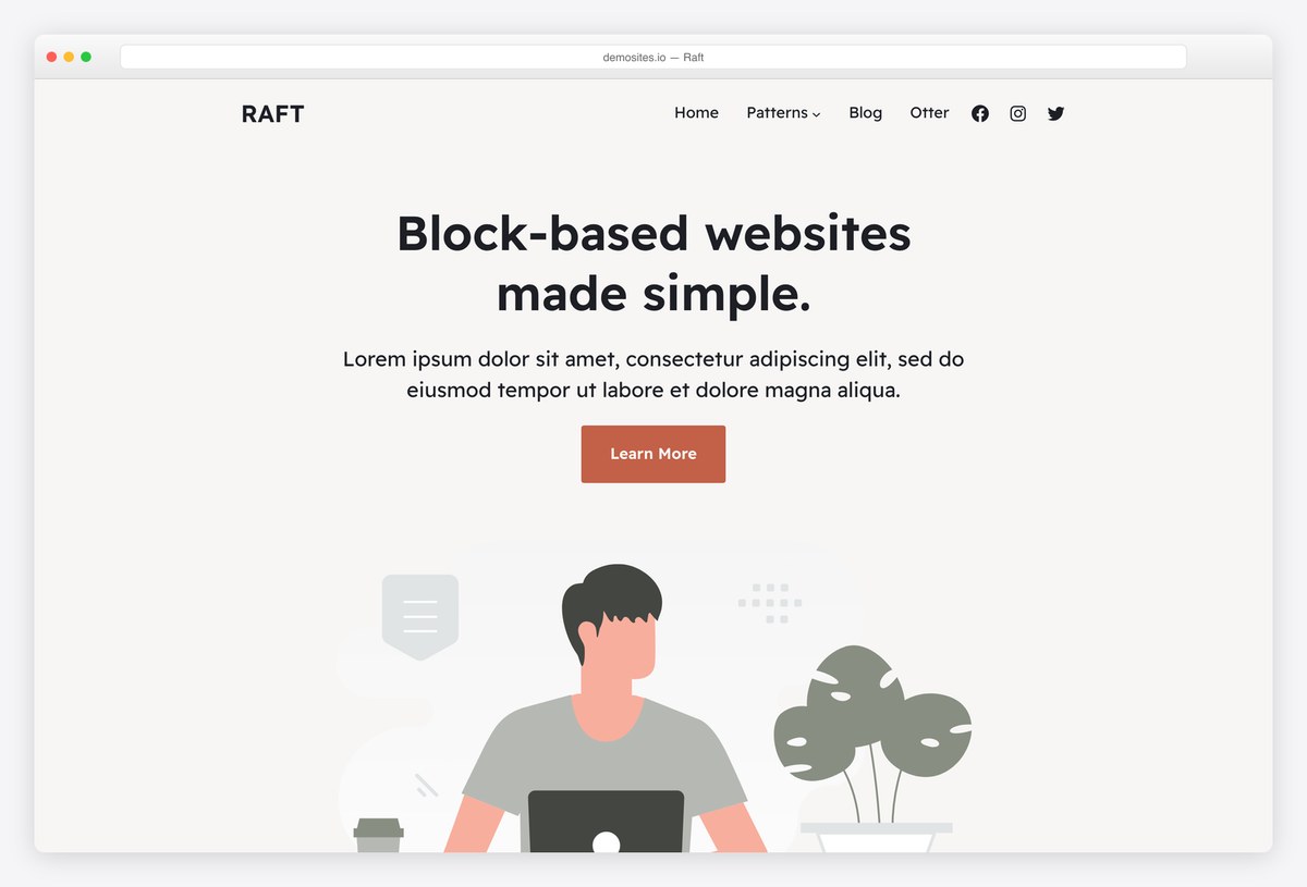 Raft free block-based WordPress blog theme demo