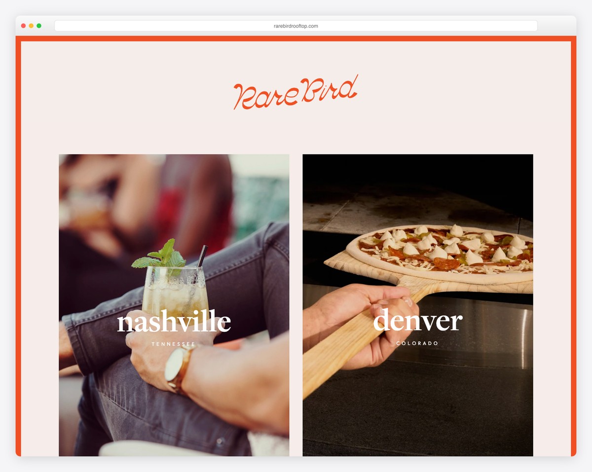 rare bird rooftop bar website example