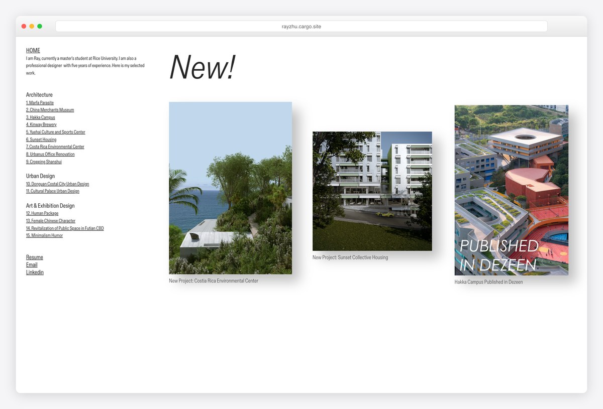 Ray Zhu architecture portfolio website