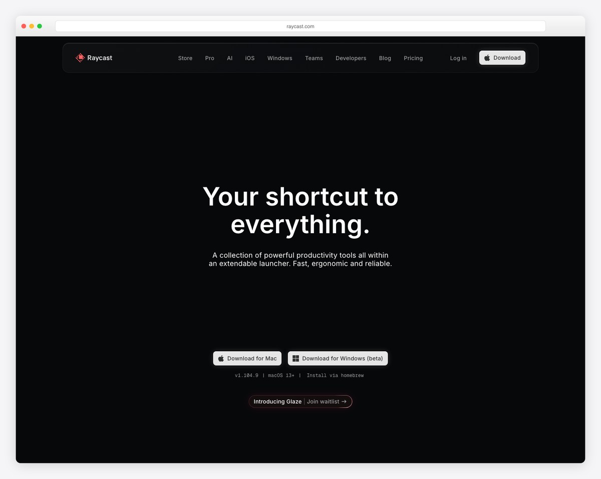 raycast dark website design example