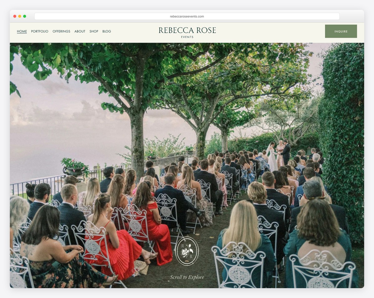 rebecca rose events website example