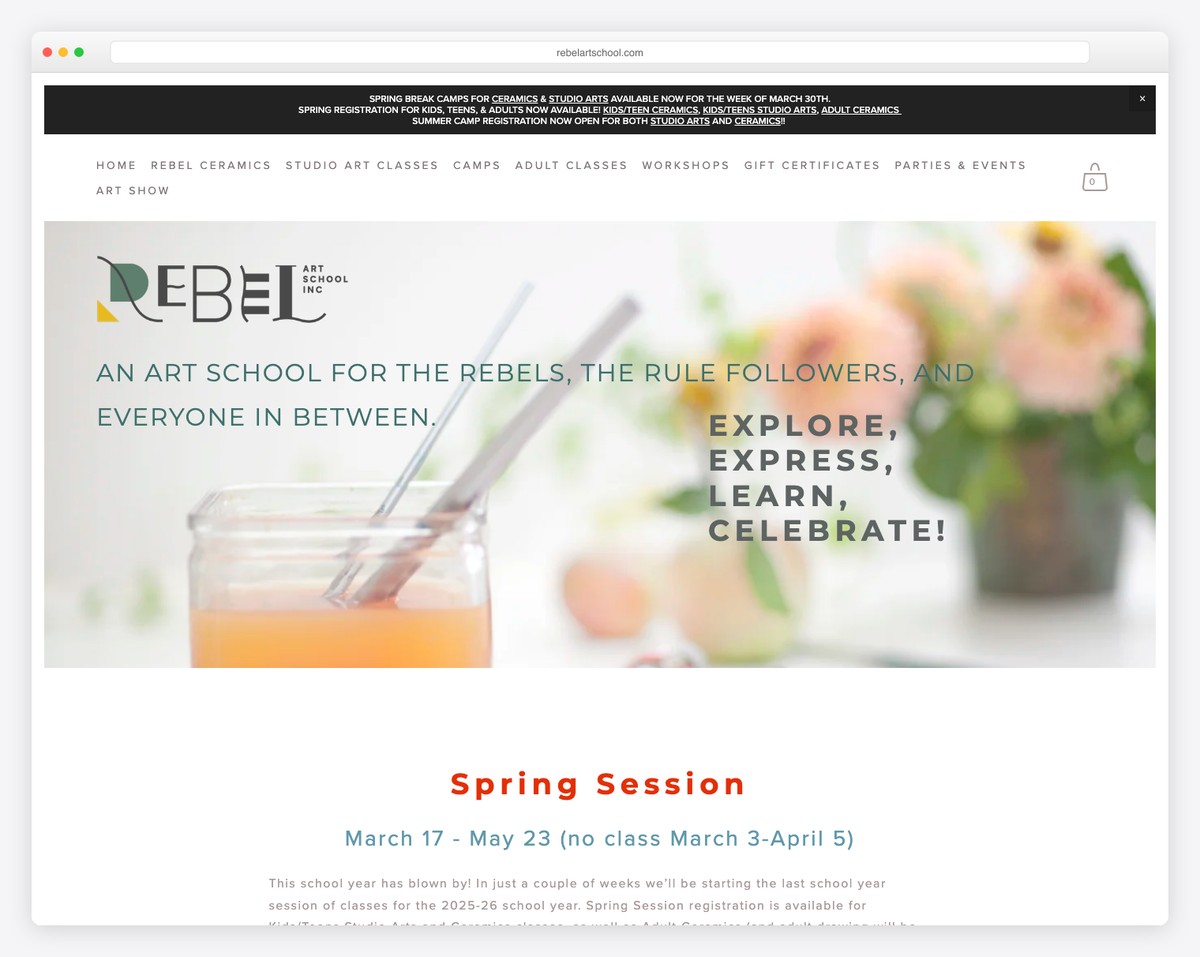 rebel art school website example