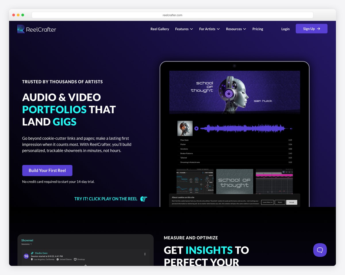 reelcrafter dark website design example