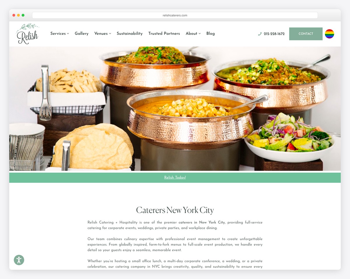 relish catering + hospitality website example