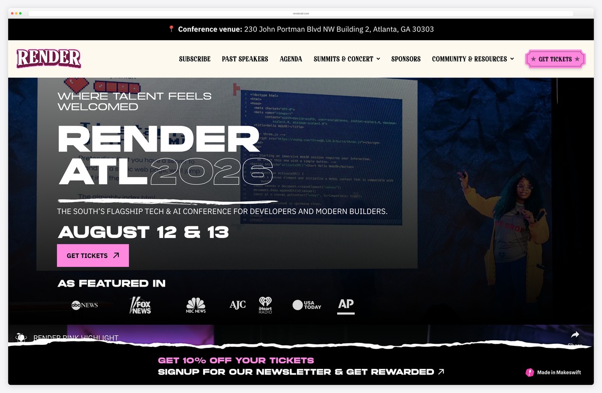 render atlanta tech conference website example