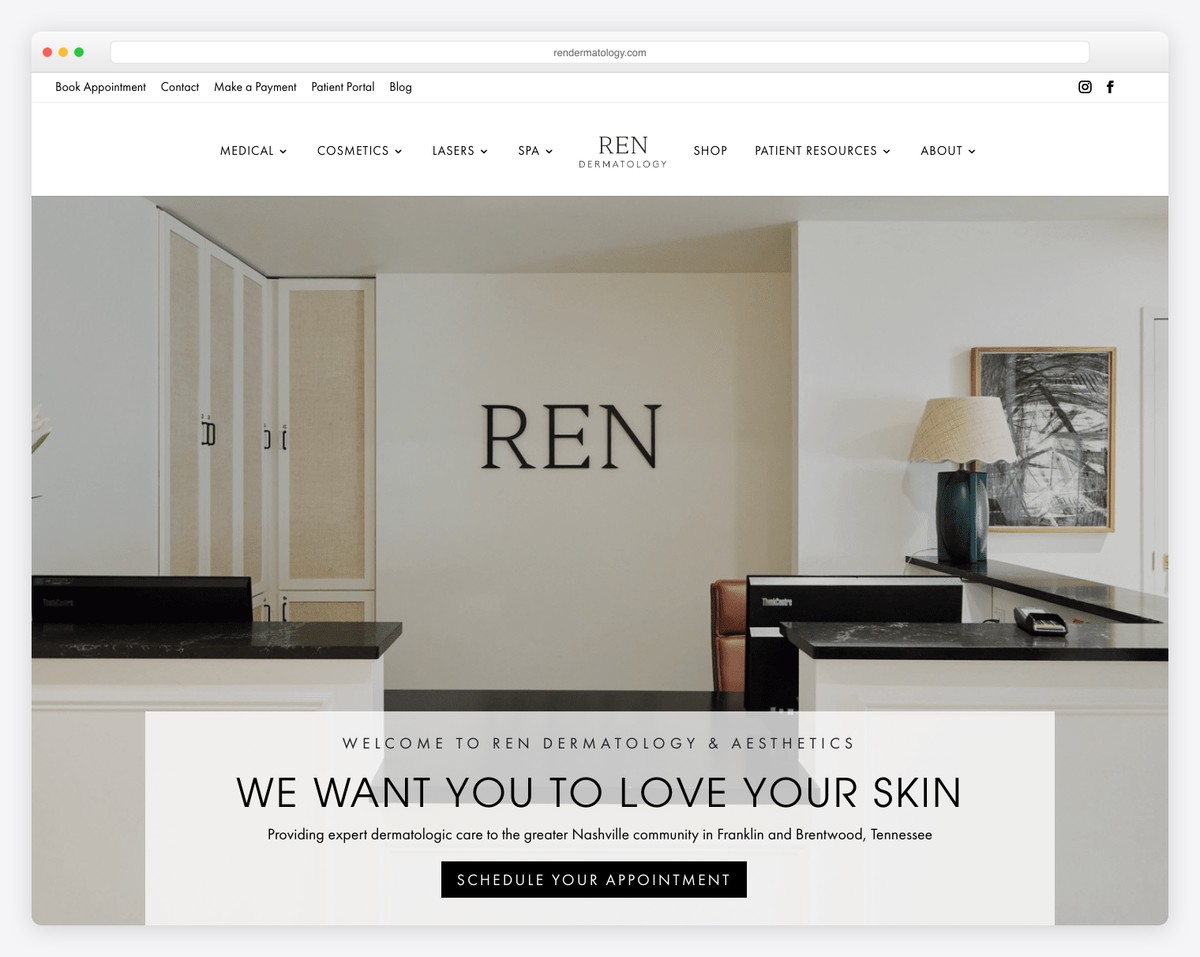 ren dermatology & laser center website example
