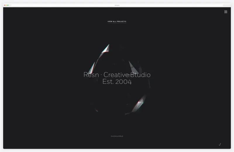 Resn website animation: faceted glass shard turning in the dark
