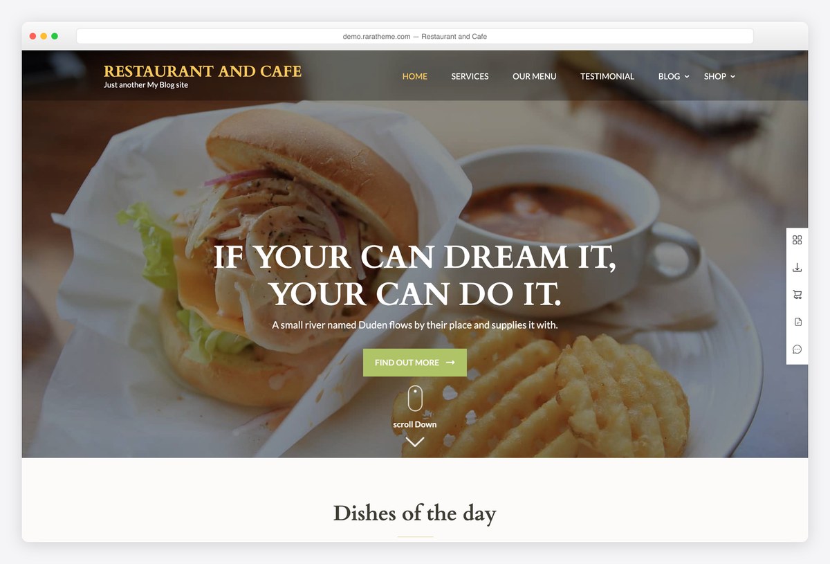 Restaurant and Cafe free WordPress theme demo