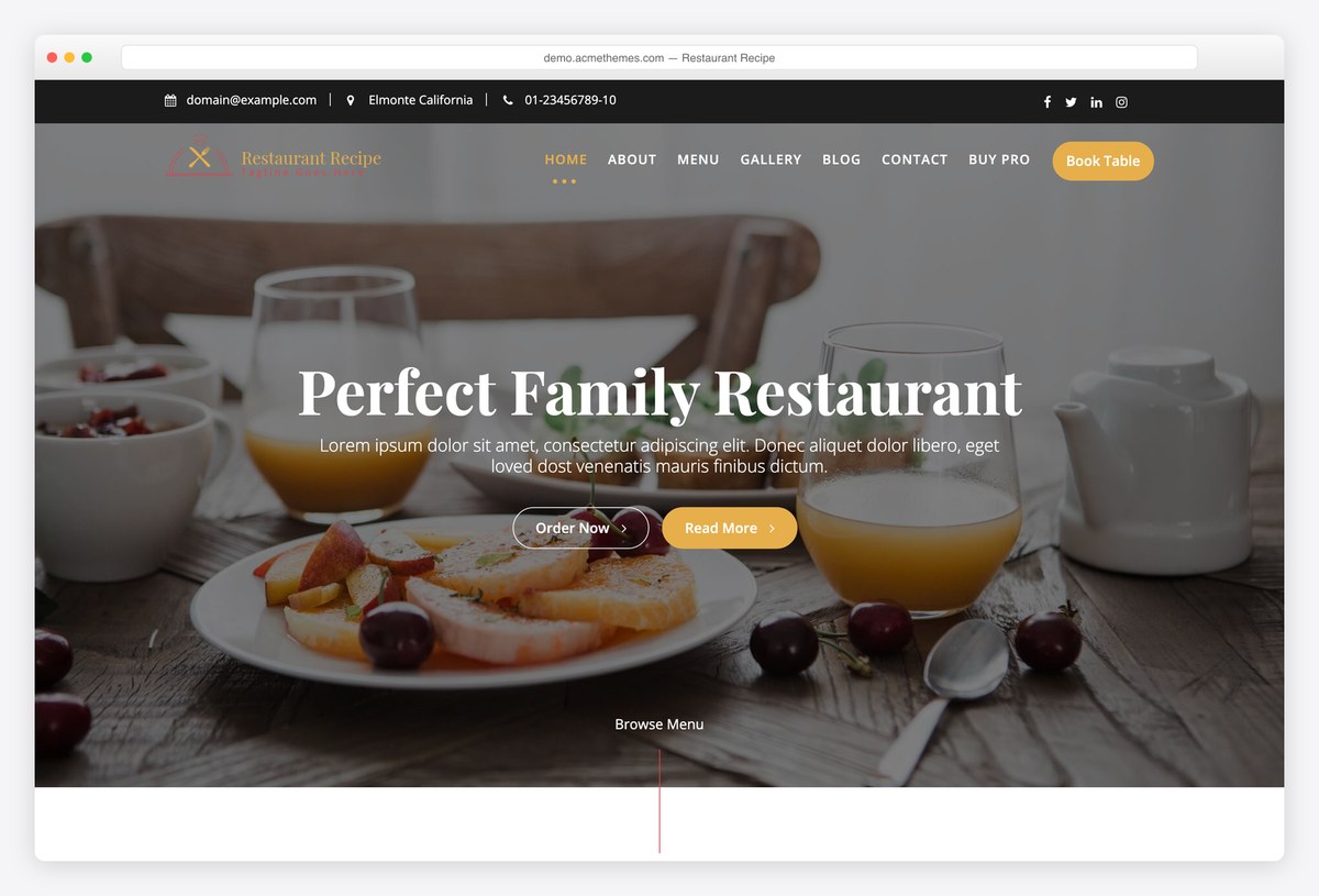 Restaurant Recipe free WordPress theme demo