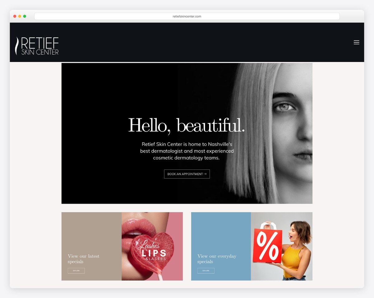 retief skin center website example