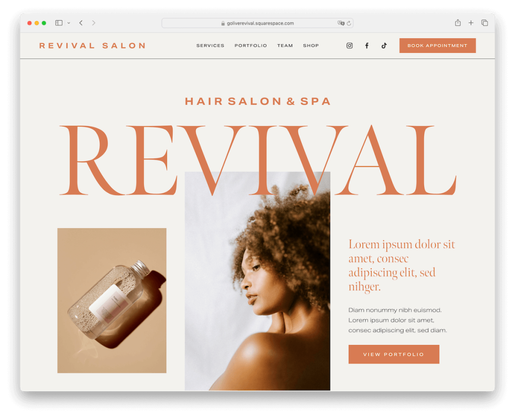 revival squarespace hair salon template