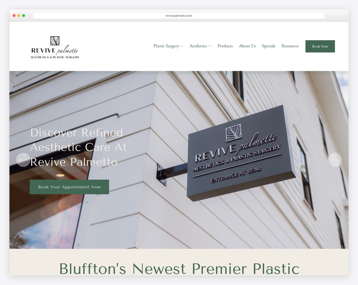 revive palmetto aesthetics & plastic surgery website example