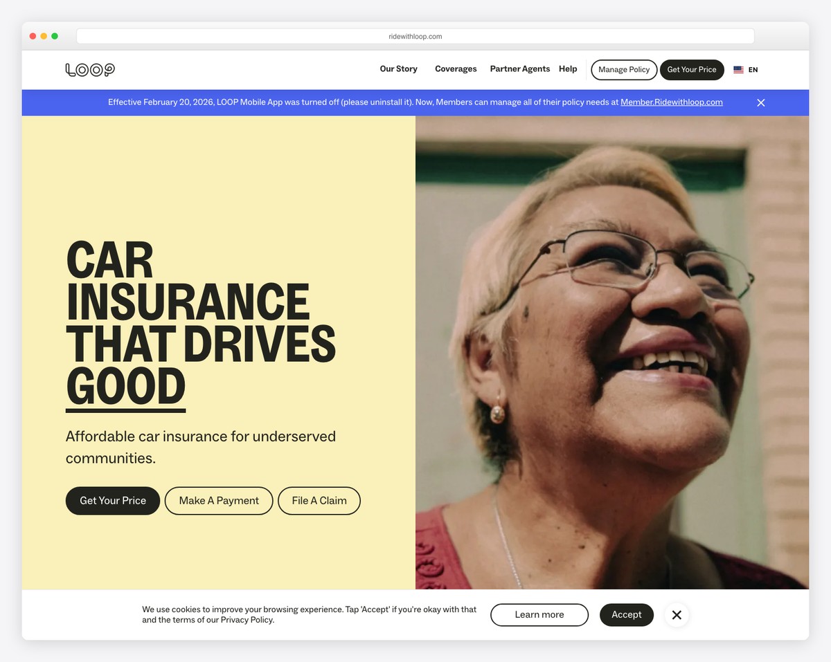 loop insurance website example