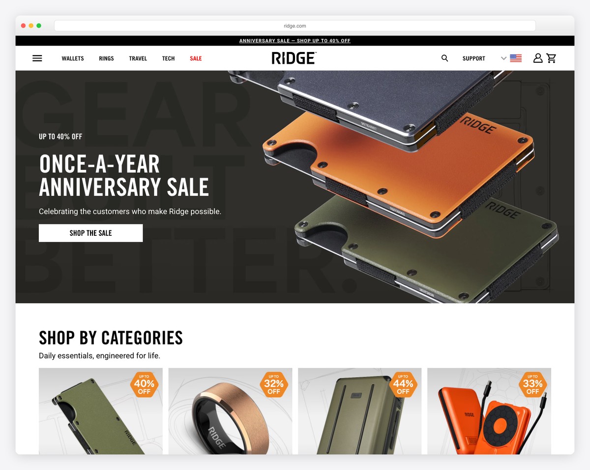 ridge shopify website example