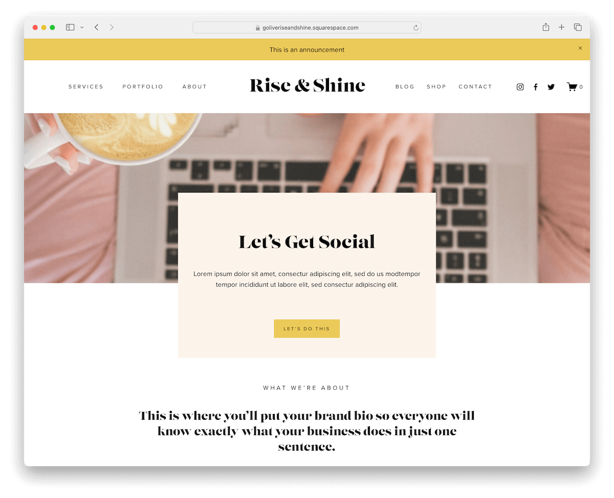 riseandshine squarespace influencer template