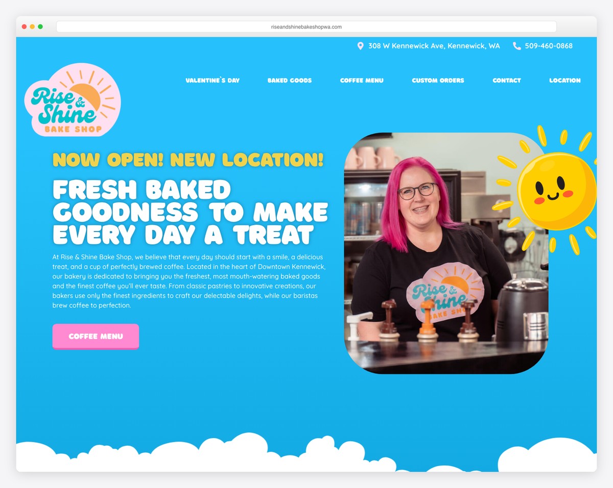 rise & shine bake shop website example