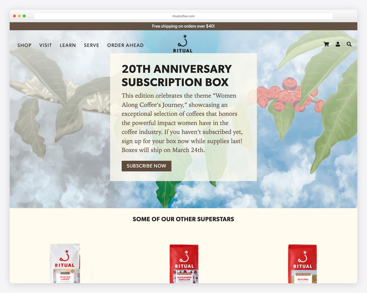 ritual coffee business website example