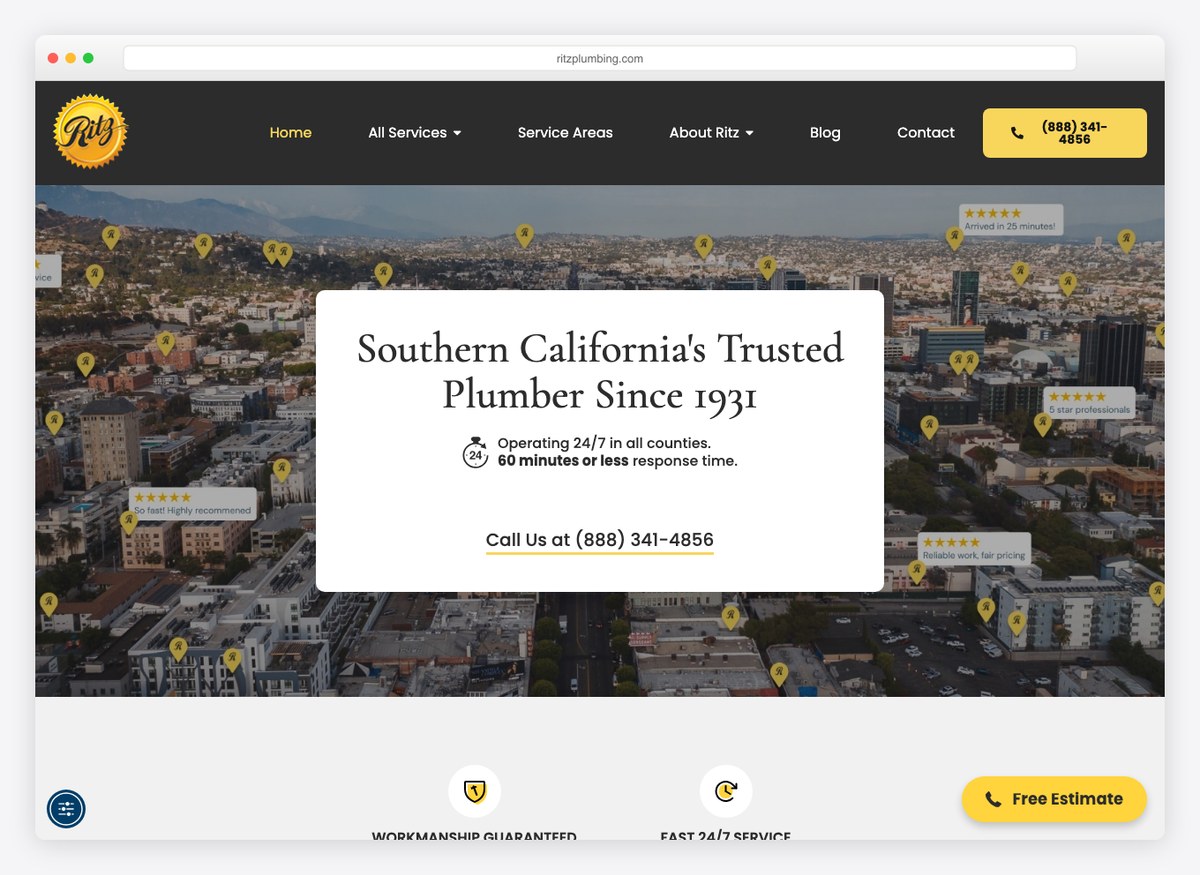 Ritz Plumbing plumbing website homepage