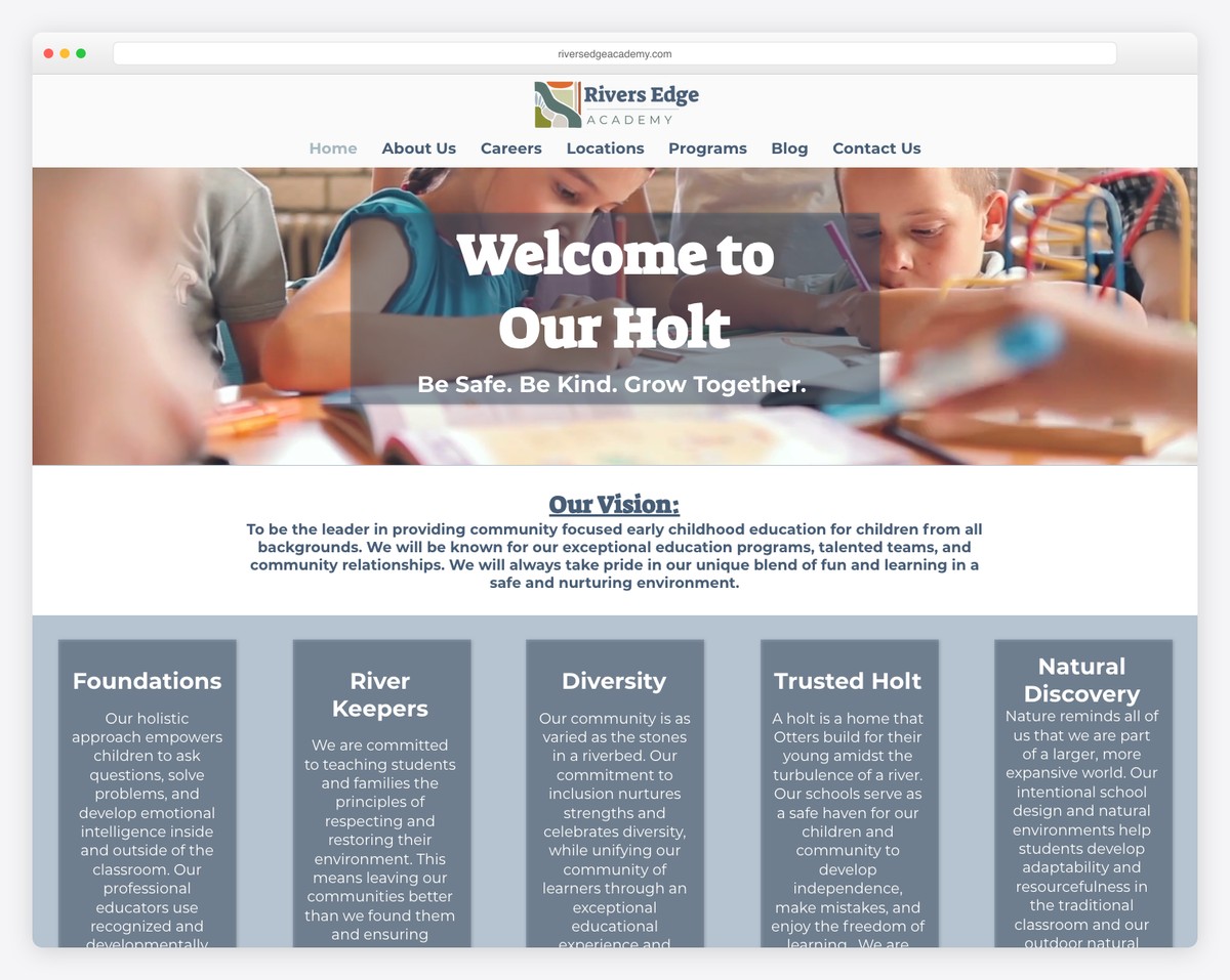 rivers edge academy website example