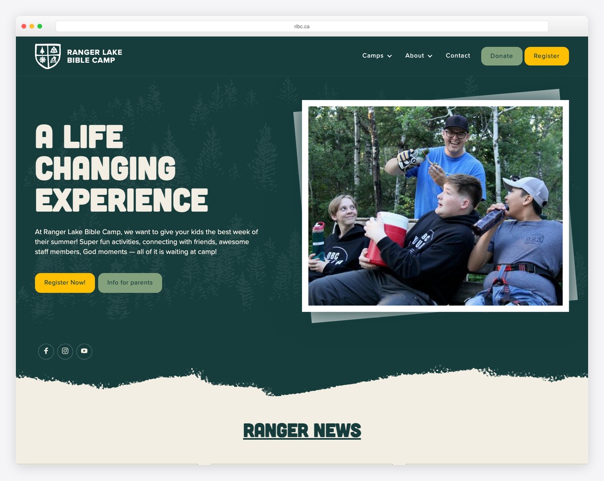 ranger lake bible camp website example