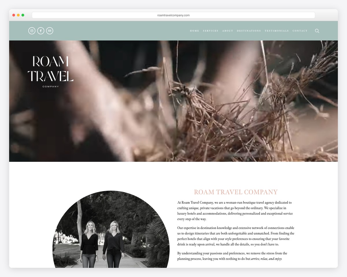 roam travel company website example