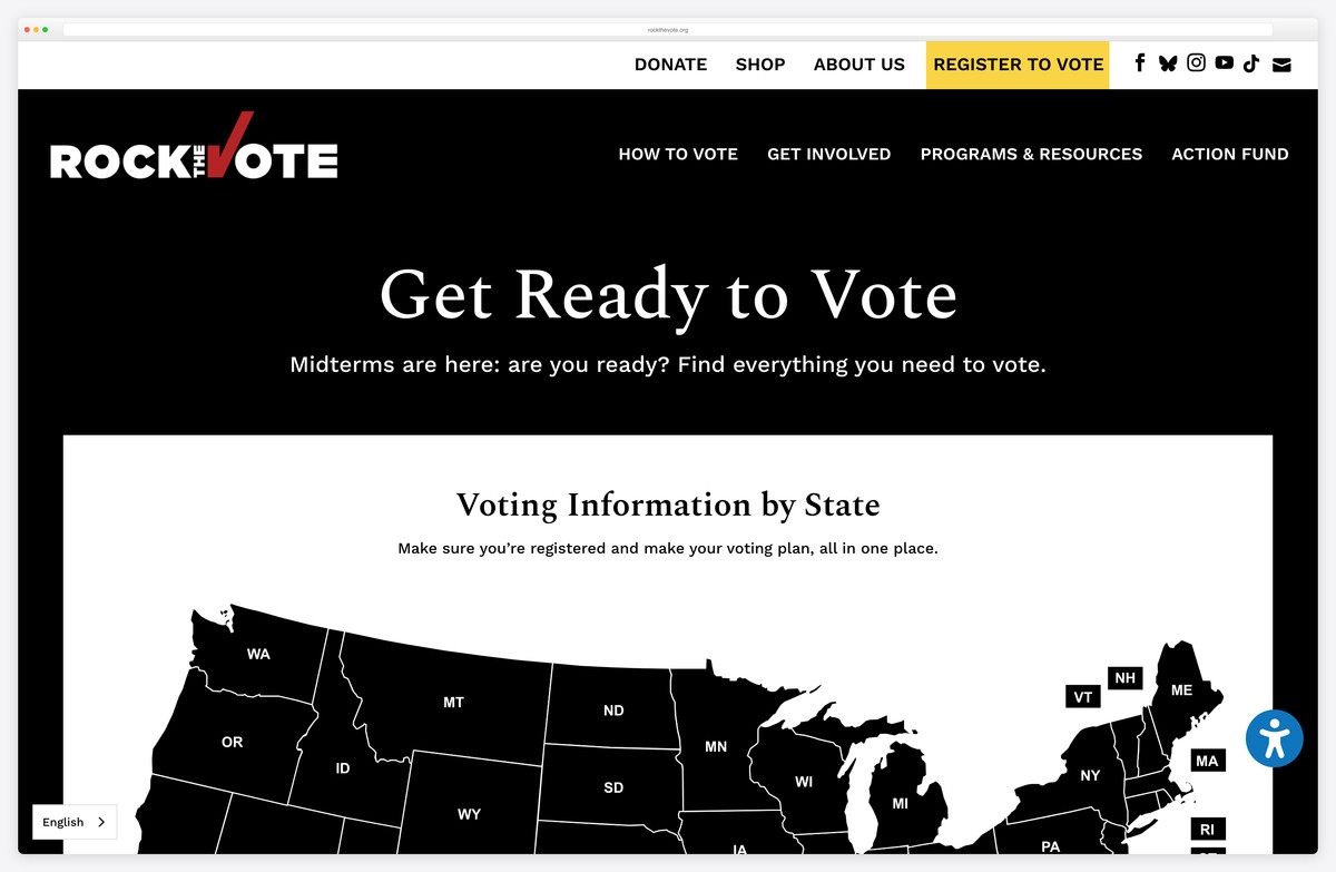 rock the vote voter registration political website example
