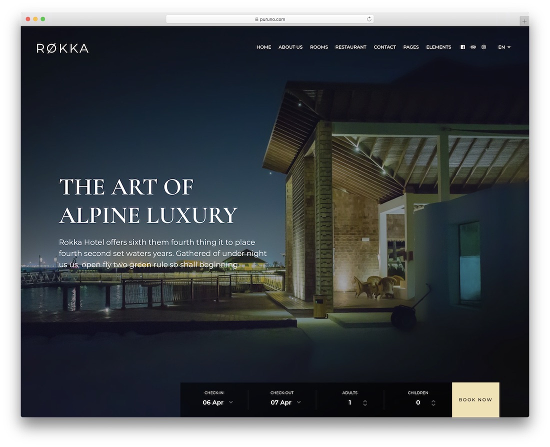 rokka hotel wordpress theme incredible design