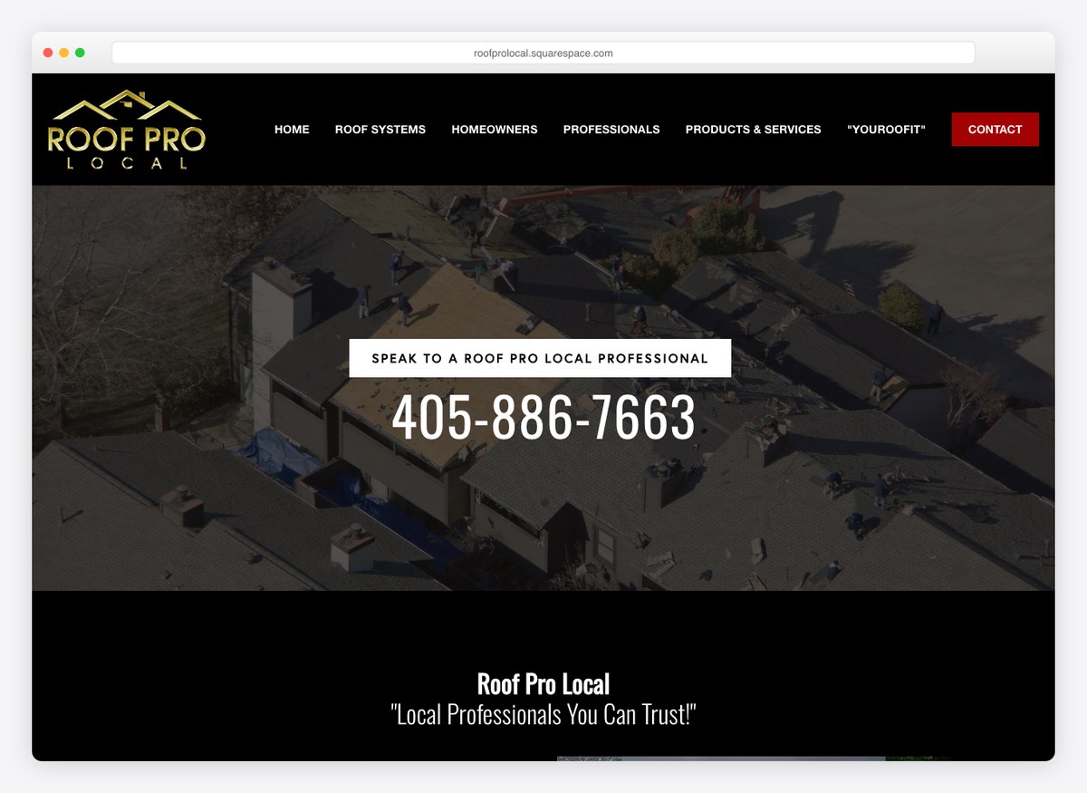Roof Pro Local roofing company website homepage