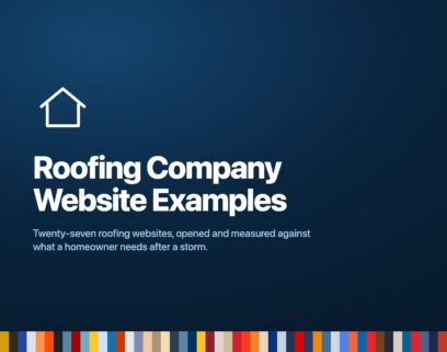 Roofing company website examples featured image with accent colours sampled from all twenty-seven sites