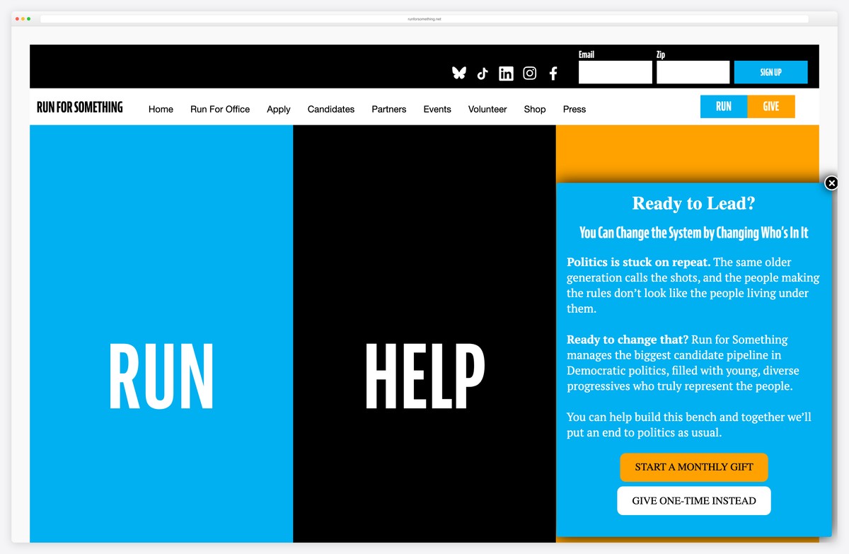 run for something political recruitment website example