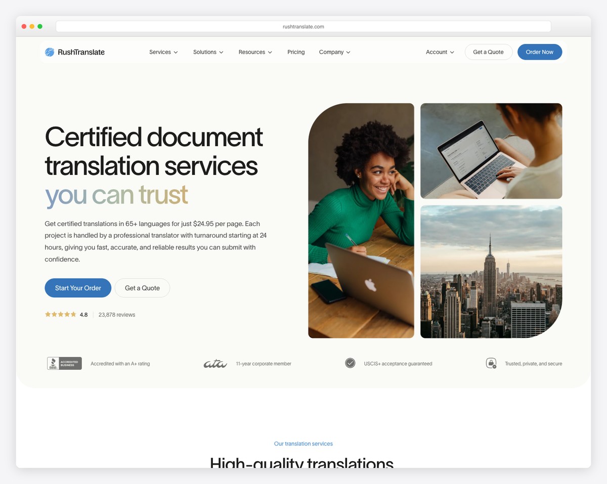 rushtranslate website example