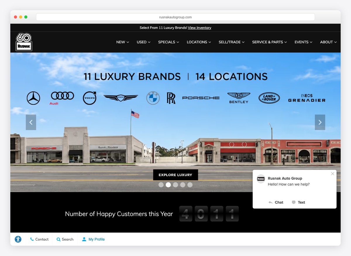 Rusnak Auto Group car dealer website homepage