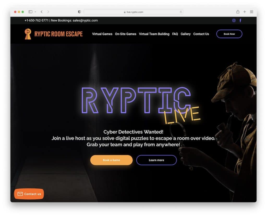 ryptic room escape weblium website