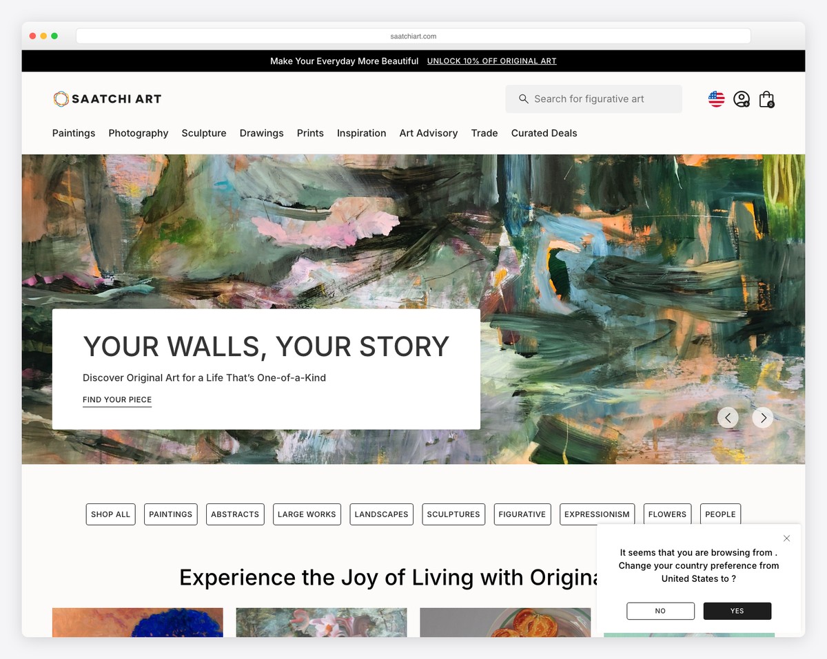 saatchi art portfolio website example