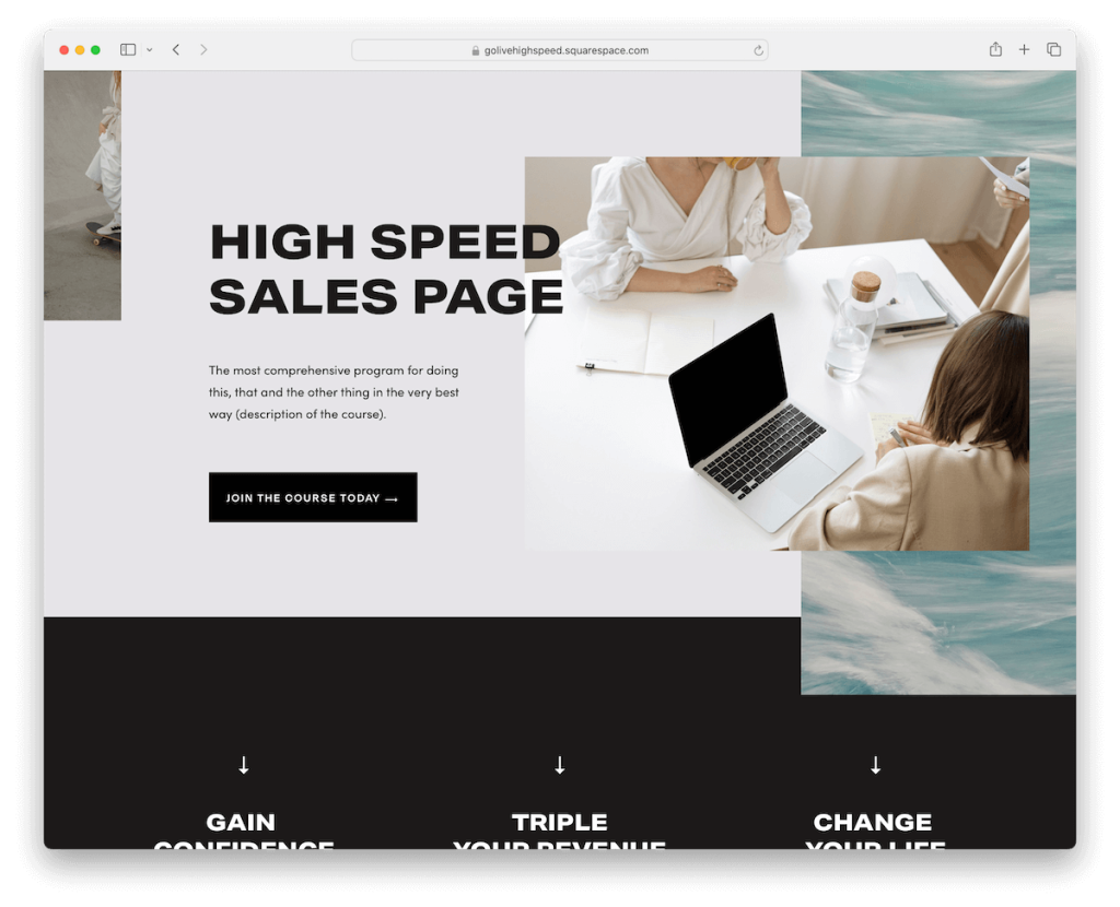 sales page squarespace parallax template