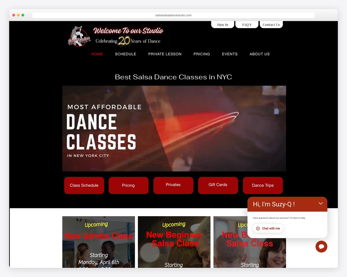 salsa salsa dance studio website example