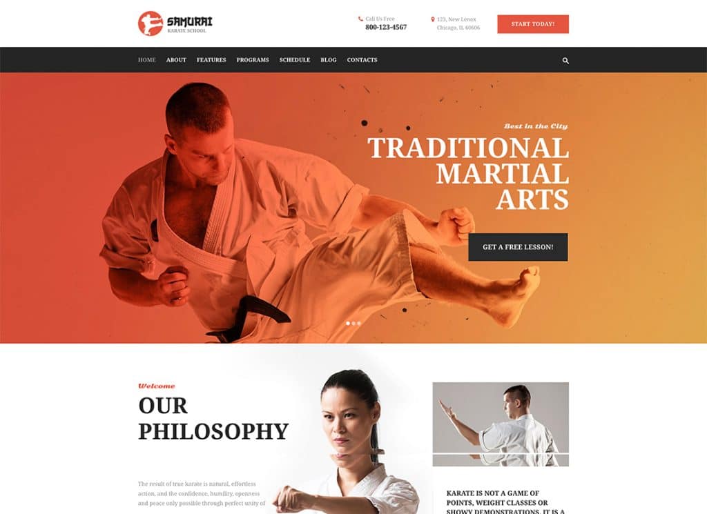 Samurai - Karate School and Fitness Center WordPress Theme